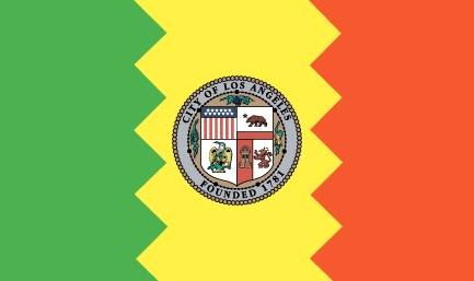 city of los angeles flag with city seal placed in the middle