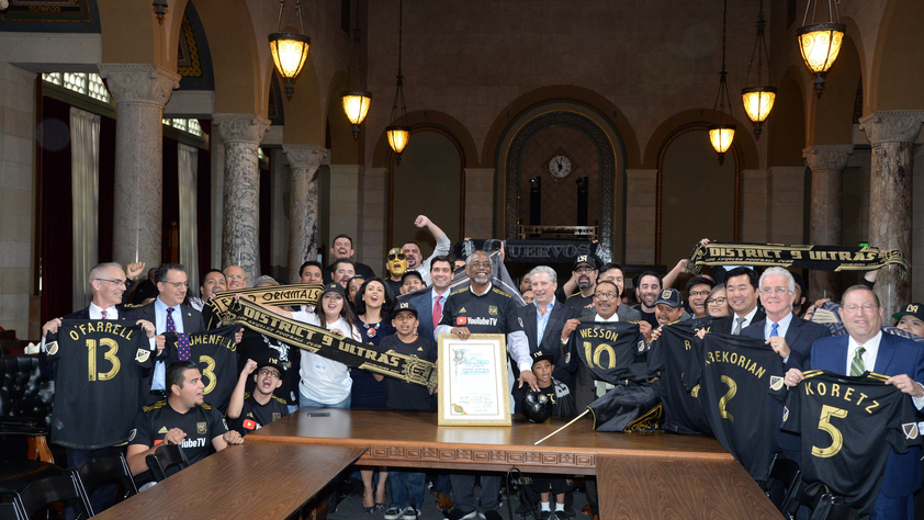 Curren Price celebrating Los Angeles Football Club Day in the City
